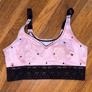 Ruby Ribbon Pink Demiette with Black Heart Print & Lace Band